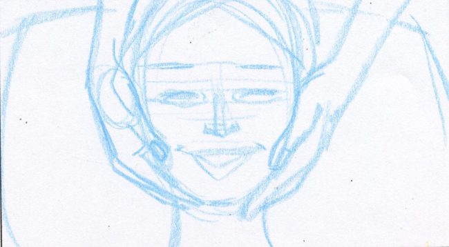 Woman getting a facial massage, storyboard rough