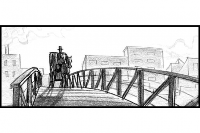 black and white movie frame for film storyboard