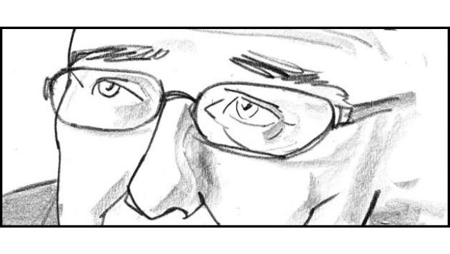 Storyboard frame of man in close up with glasses