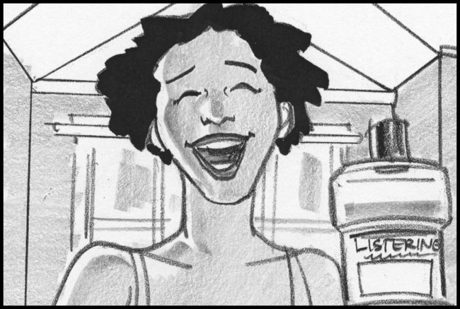 Black and white production shooting board for Listerine commercial of black woman smiling